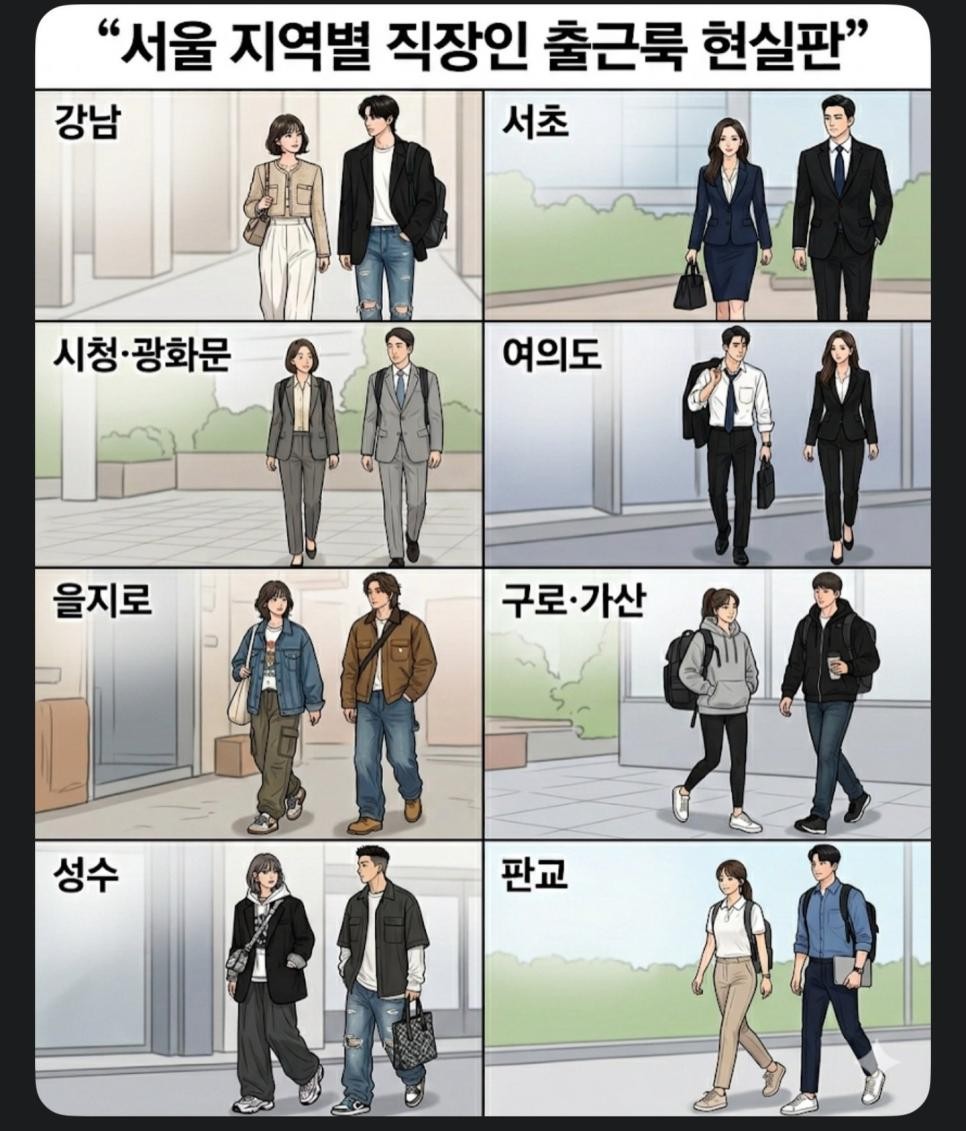 SPORTS SOS | 현재 반응갈리는 서울 지역별 직장인 출근룩..JPG 정보