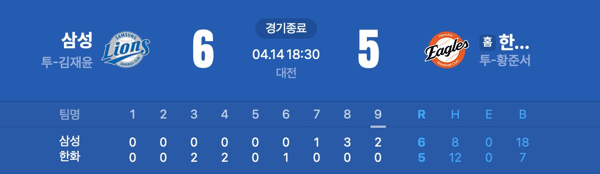 SPORTS SOS | 크보 역사상 최초의 신기록이 쏟아진 삼성 대 한화 경기 정보